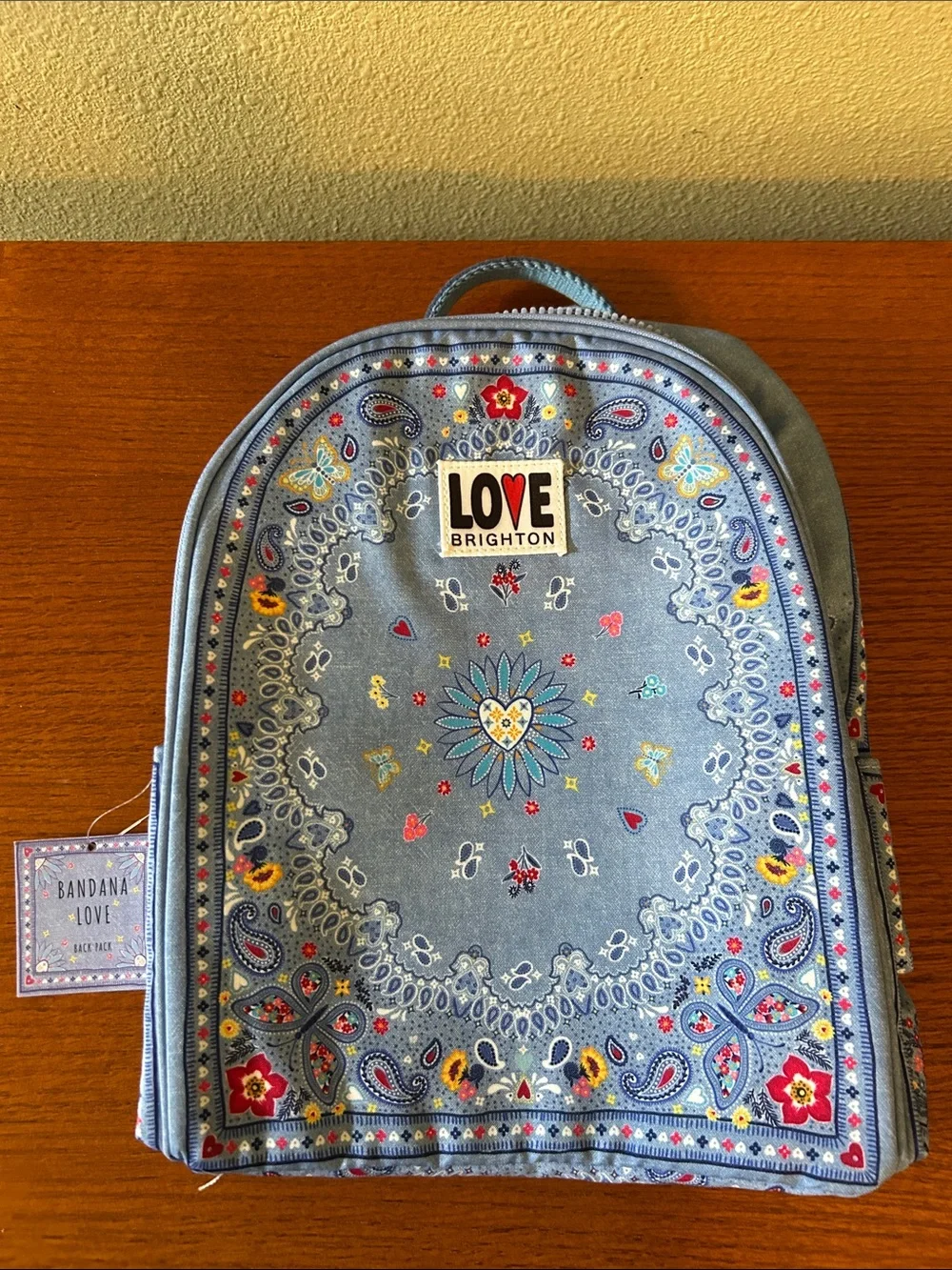 Brighton Blue Bandana 'LOVE' Mini Backpack with Floral Accents‎ Paisley NWT